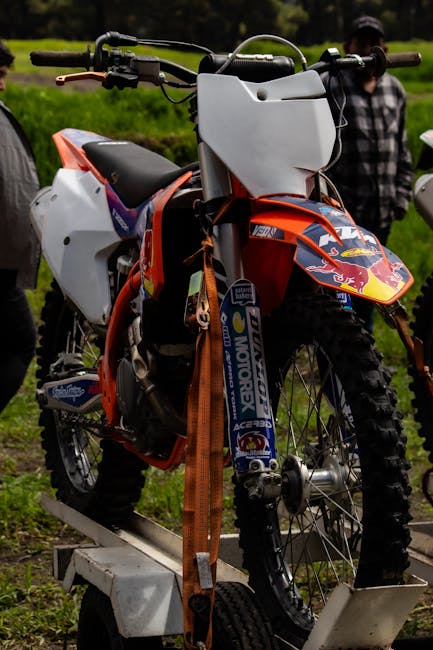 Colorful motocross bike parked outdoors, capturing the essence of adventure and sportsmanship in La Marquesa, Mexico.